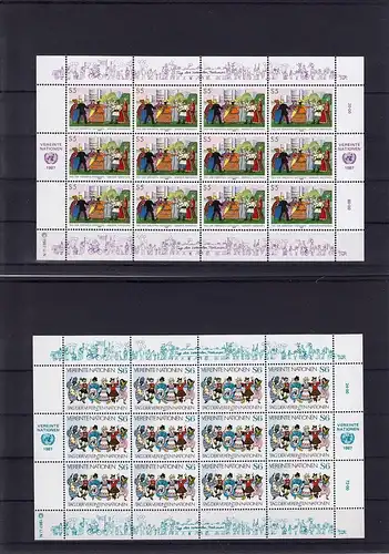 Michel-Nr. UNO Wien 75-76, Bogensatz, zwei Bg. a 12 Marken, **