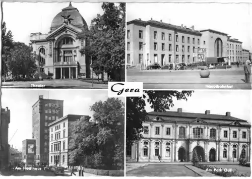 AK, Gera, vier Abb., u.a. Hauptbahnhof, 1966