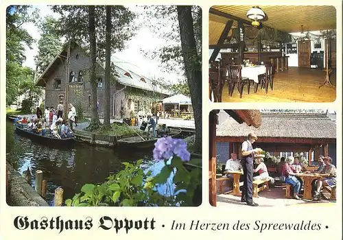AK, Lübbenau - Lehde, Gasthaus Oppott, 3 Abb., ca. 1996