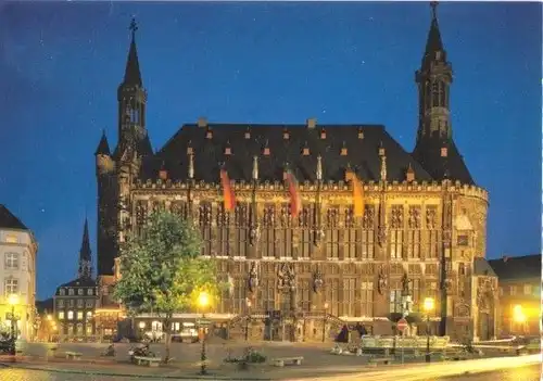 AK, Aachen, Rathaus, Nachtaufnahme, um 1996