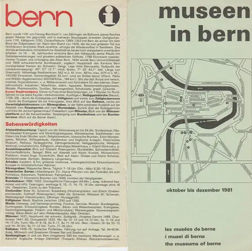 tour. Prospekt mit Innenstadtplan und Umgebungskarte, Bern, Beilagen, um 1980