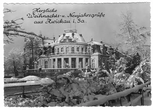 AK, Zwickau Sachs., Wintermotiv mit Weihnachts- und Neujahrsgrüßen, 1966