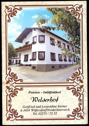 tour. Prospekt, Wilfersdorf, Niederösterreich, Pension Welserhof, um 1985
