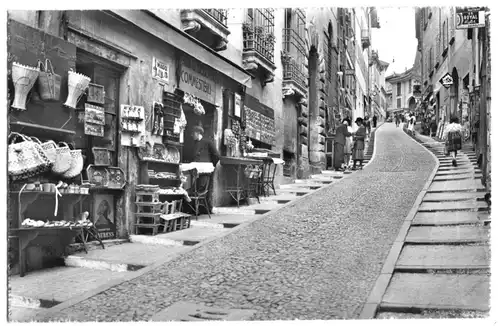 AK, Lugano, TI, Via Cattedrale mit Geschäften, 1957