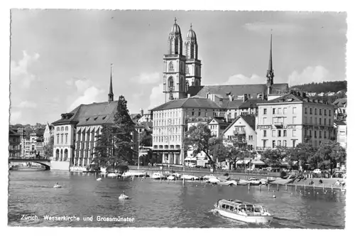 AK, Zürich, ZH, Teilansicht mit Wasserkirche und Grossmünster, 1960
