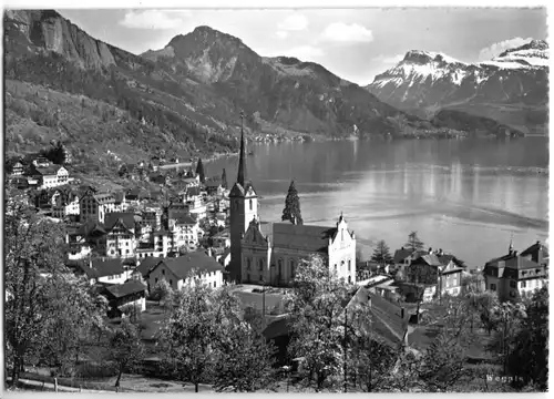 AK, Weggis, LU, Teilansicht mit Kirche, um 1965