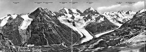dreiteilige AK, Fuorcla Surlej, GR, Panorama mit Berghaus, um 1968