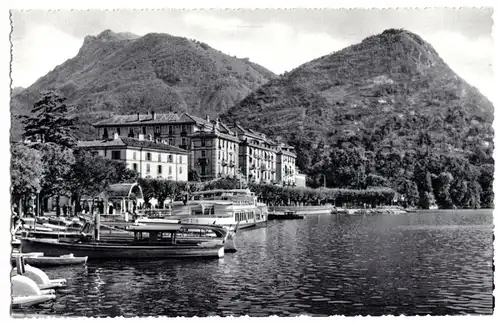 AK, Lugano, TI, bebaute Uferzone und Monte Brè, um 1960