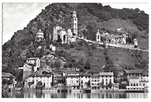 AK, Morcote, Lago di Lugano, TI, Teilansicht, Kirche S. Maria del Sasso, um 1960