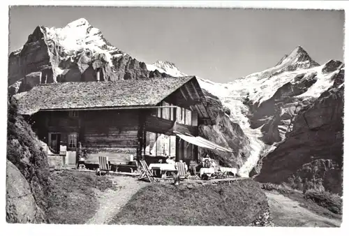 AK, Grindelwald, BE, Berghaus Waldspitz mit Wetterhorn u. Schreckhorn, 1960
