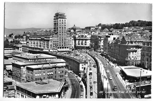 AK, Lausanne, VD, Tour et Place Bel'Air, 1960