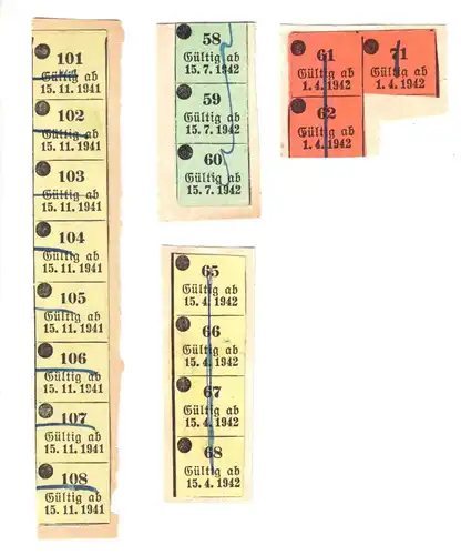 Abschnitte von Bezugsmarken, 1941/42