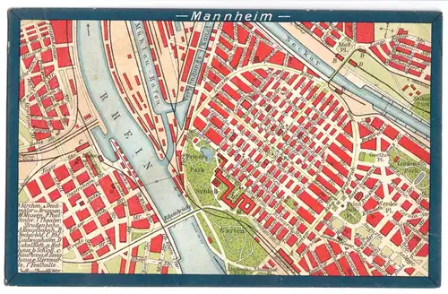 AK, Mannheim, Innenstadtplan auf Ansichtskarte, 1923