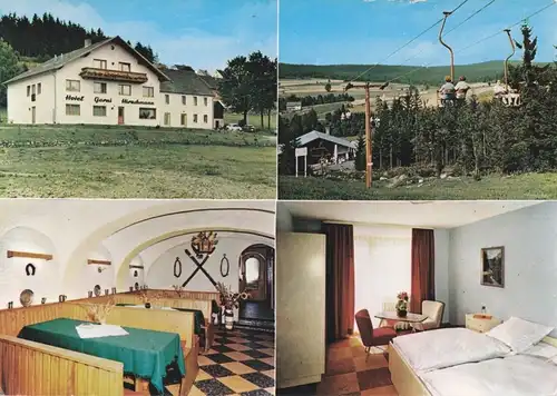 AK, Bischofsgrün Fichtelgeb., Hotel Garni Hirschmann, vier Abb., um 1978