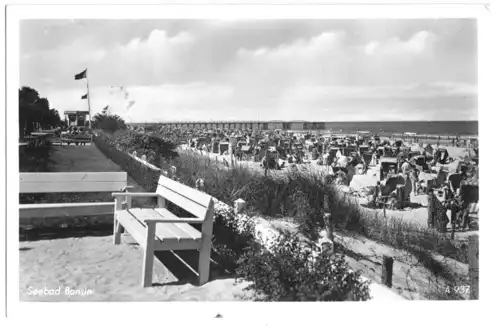 AK, Seebad Bansin auf Usedom, Promenade und Strand, 1956