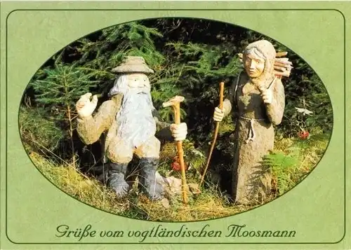 AK, Schnitzarbeit vogtl. "Moosmannfamilie", ca. 1993