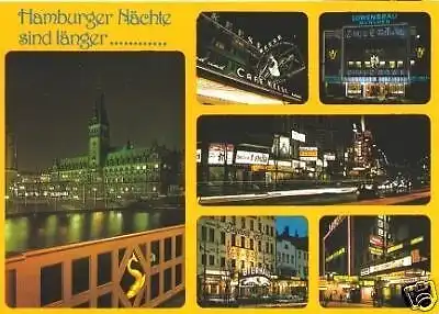 AK, Hamburg, sechs Nachtaufnahmen, ca. 1990