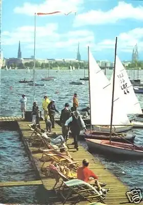 AK, Hamburg, Außenalster mit Stadtpanorama, 1974