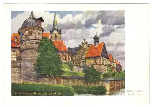 AK, Kronach, Stadtgraben, Künstlerkarte Gustav Lüttgens, um 1955