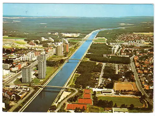 AK, Erlangen, Luftbildansicht von Stadt und Europakanal, 1982