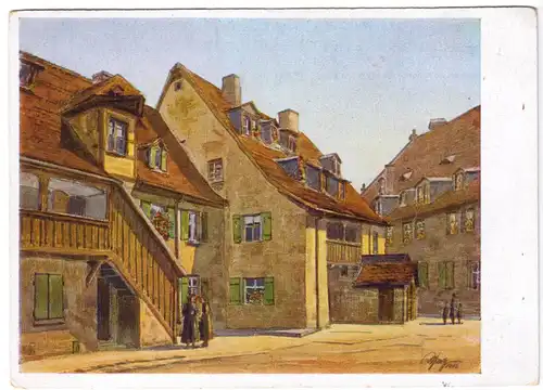 AK, Fürth i. Bayern, Frau-von-Liers-Hof, Künstlerkarte, um 1950