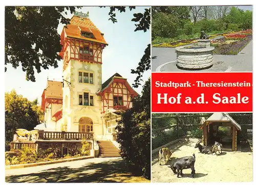 AK, Hof a.d. Saale, Stadtpark Theresienstein, drei Abb., um 1985