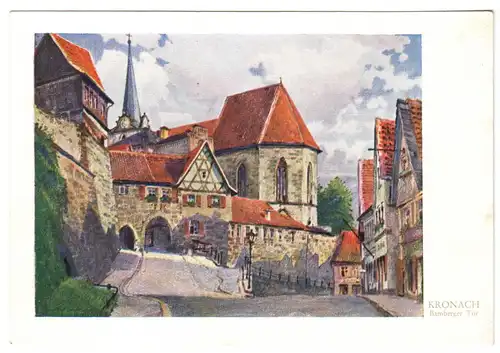 AK, Kronach, Bamberger Tor, Künstlerkarte Gustav Lüttgens, um 1955