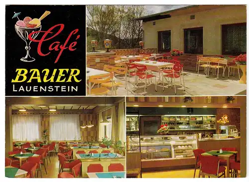 AK, Lauenstein, Café Bauer, drei Abb., um 1980