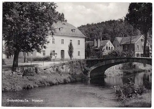 AK, Großschönau Sa., Partie an der Mandau mit Brücke und Museum, 1961