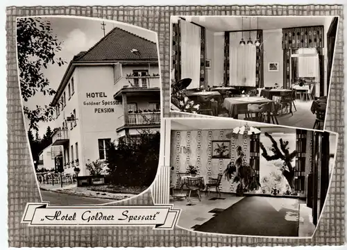 AK, Heigenbrücken Spessart, Hotel & Restaurant "Goldener Spessart", 3 Abb., 1961