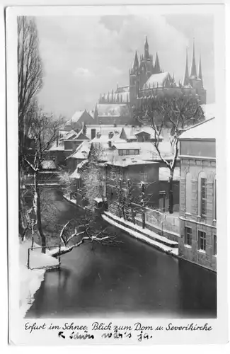 AK, Erfurt, winterliche Teilansicht, 1954