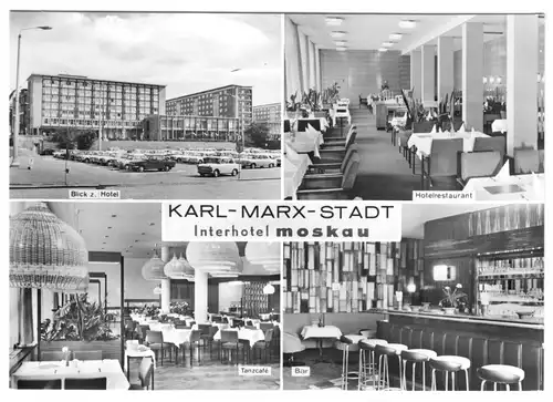 AK, Karl-Marx-Stadt, Chemnitz, Interhotel Moskau, vier Abb., 1979