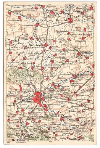 AK mit Landkarte, Weimar und nördliche Umgebung, um 1923
