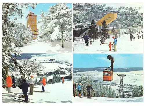 AK, Kurort Oberwiesenthal, Gruß vom Fichtelberg, vier Wintermotive, 1978