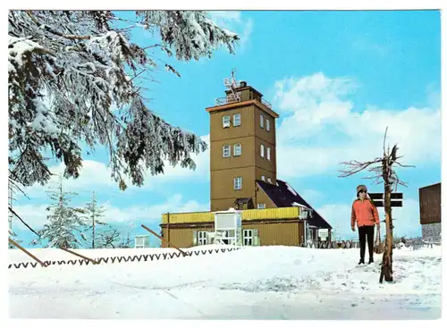 AK, Kurort Oberwiesenthal, Wetterwarte auf dem Fichtelberg, Winteransicht, 1978