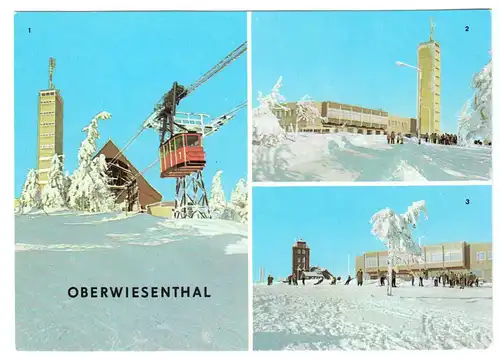 AK, Kurort Oberwiesenthal, Gruß vom Fichtelberg, drei Wintermotive, 1978