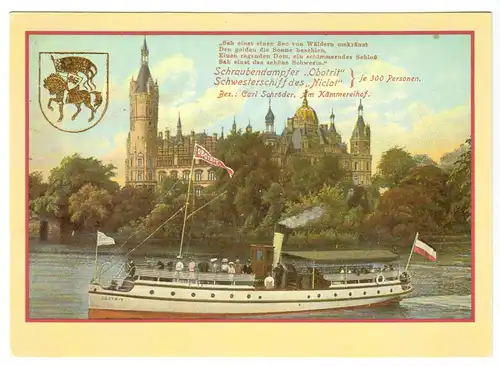 AK, Schwerin, Schraubendampfer Obotrit und Schloß, Reprint 1986