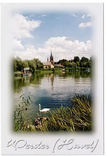 AK, Werder Havel, Blick zur Insel mit Kirche, Echtfotokarte, um 2000