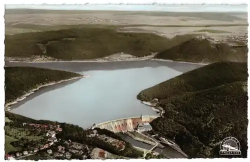 AK, Edersee, Edersee-Blick auf Staumauer und Schloß Waldeck, um 1964