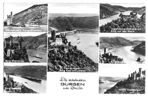 AK, Die schönsten Burgen am Rhein, sieben Abb., um 1960