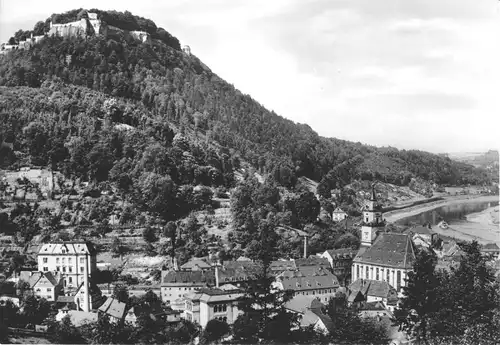 AK groß, Königstein Elbe, Teilansicht mit Festung, 1968