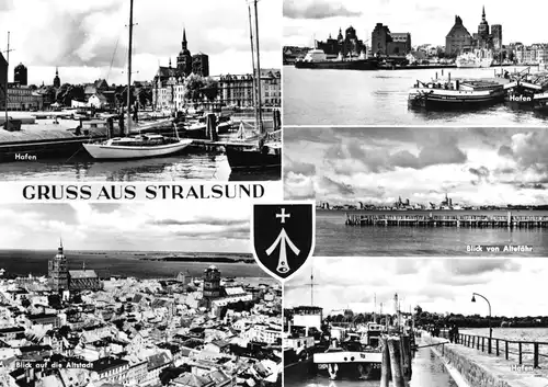 AK groß, Stralsund, 5 Abb., u.a. Hafen, Vers. 1, 1968