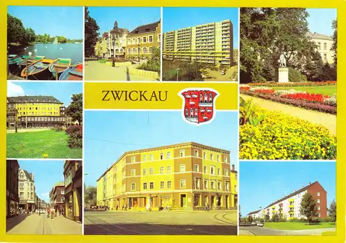 AK groß, Zwickau, acht Abb. und Wappen, 1982