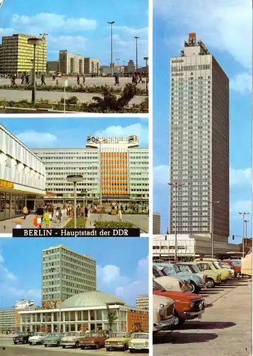 AK groß, Berlin Mitte, vier Abb. im Umfeld des Alexanderplatzes, 1972