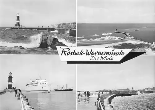 AK groß, Rostock Warnemünde, Die Mole, vier Abb., 1973