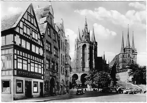 AK groß, Erfurt, Grüne Apotheke, Dom und Severikirche, 1961