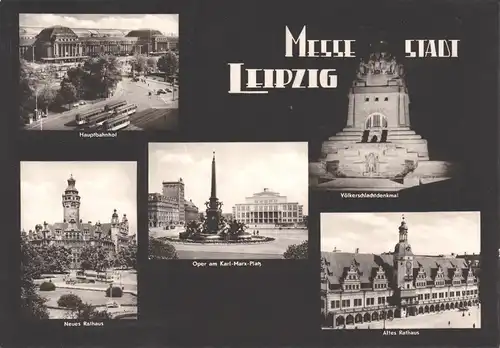 AK groß, Leipzig, fünf Abb., gestaltet, 1962