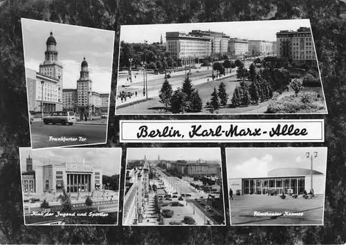 AK groß, Berlin Friedrichshain, Karl-Marx-Allee, fünf Abb., 1964