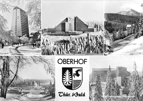 AK groß, Oberhof, Thür. Wald, fünf Winteransichten, Wappen, 1979