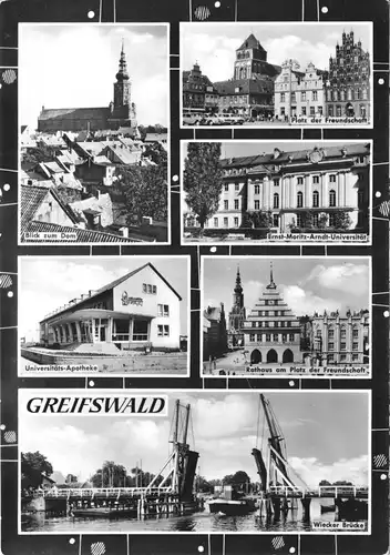 AK groß, Greifswald, 6 Abb., u.a. Universität, 1964